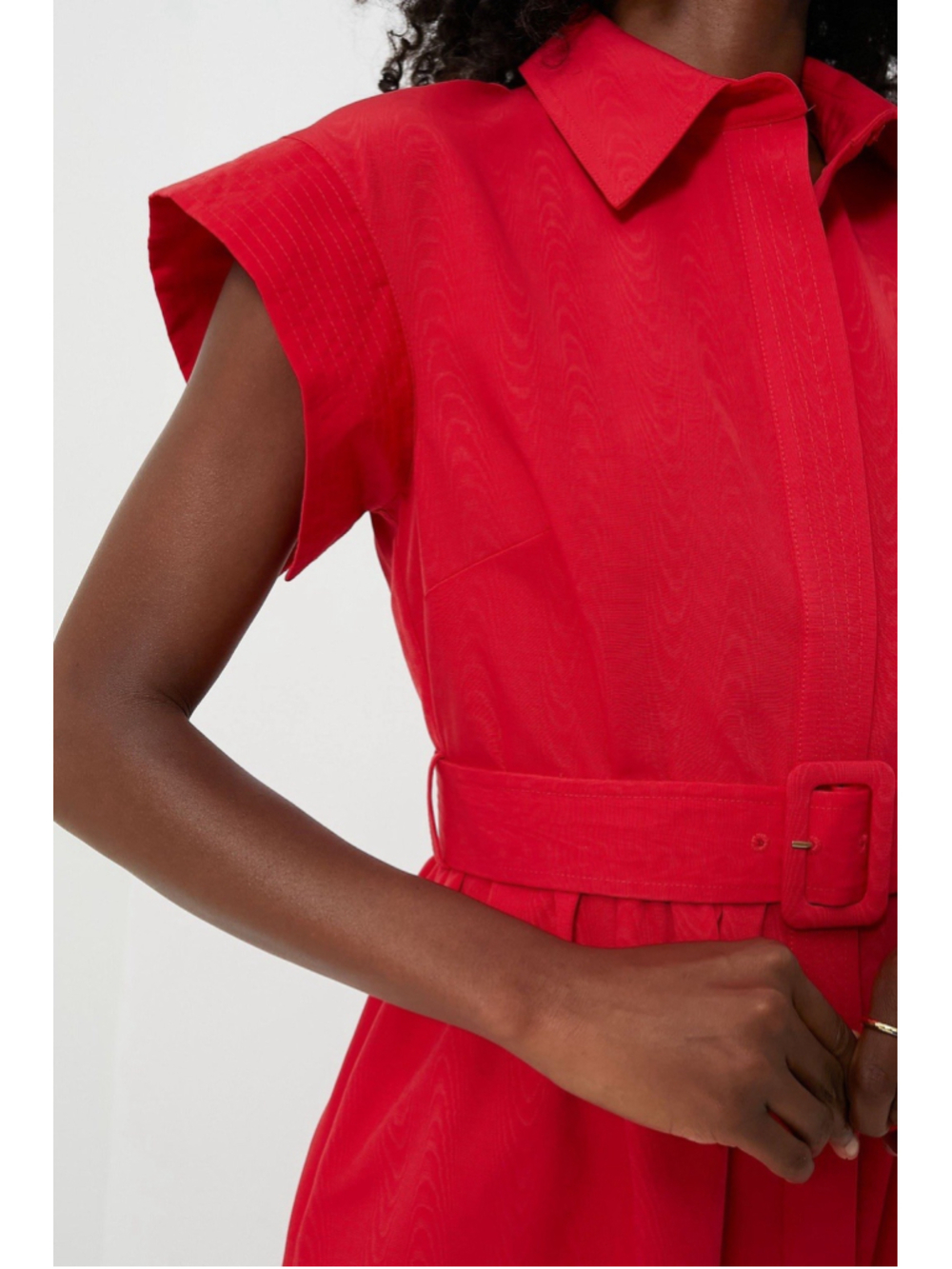 New Tuckernuck Red Chloe Midi Dress L Belted Collared Moir Classic Elegant - Picture 5 of 14